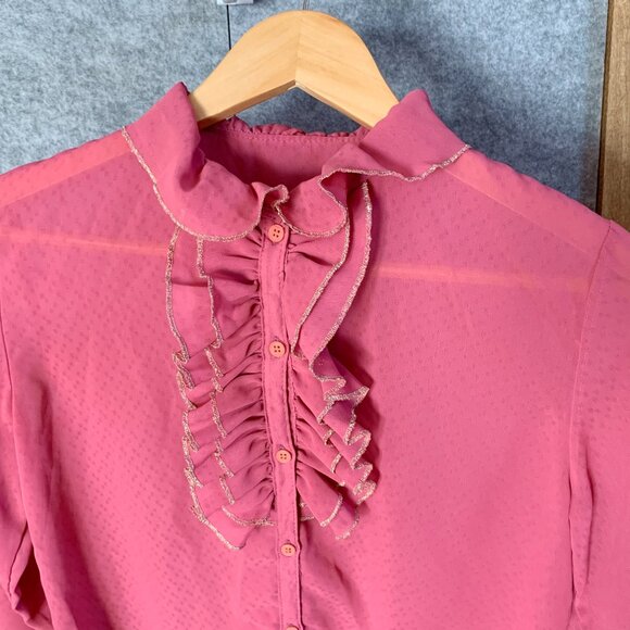 Pink Ruffle Blouse Vintage Sheer Top - Picture 5 of 16
